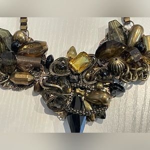 Vintage Wild Choker Square Box Necklace, 3 large black, gold multi tone flowers